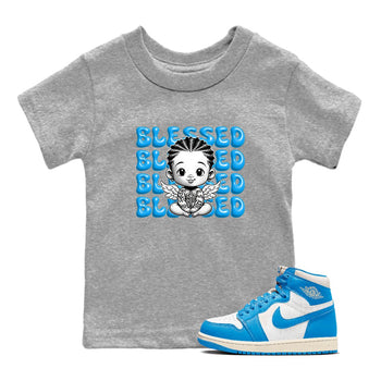 1s High OG UNC Reimagined shirts to match jordans Blessed Baby graphic tees Air Jordan 1 UNC Reimagined match shoes to clothes SNRT Sneaker Tees Youth Baby Heather Grey 1 tee