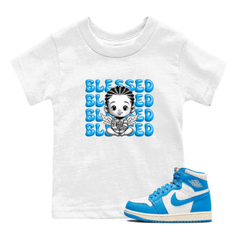 1s High OG UNC Reimagined shirts to match jordans Blessed Baby graphic tees Air Jordan 1 UNC Reimagined match shoes to clothes SNRT Sneaker Tees Youth Baby White 1 tee
