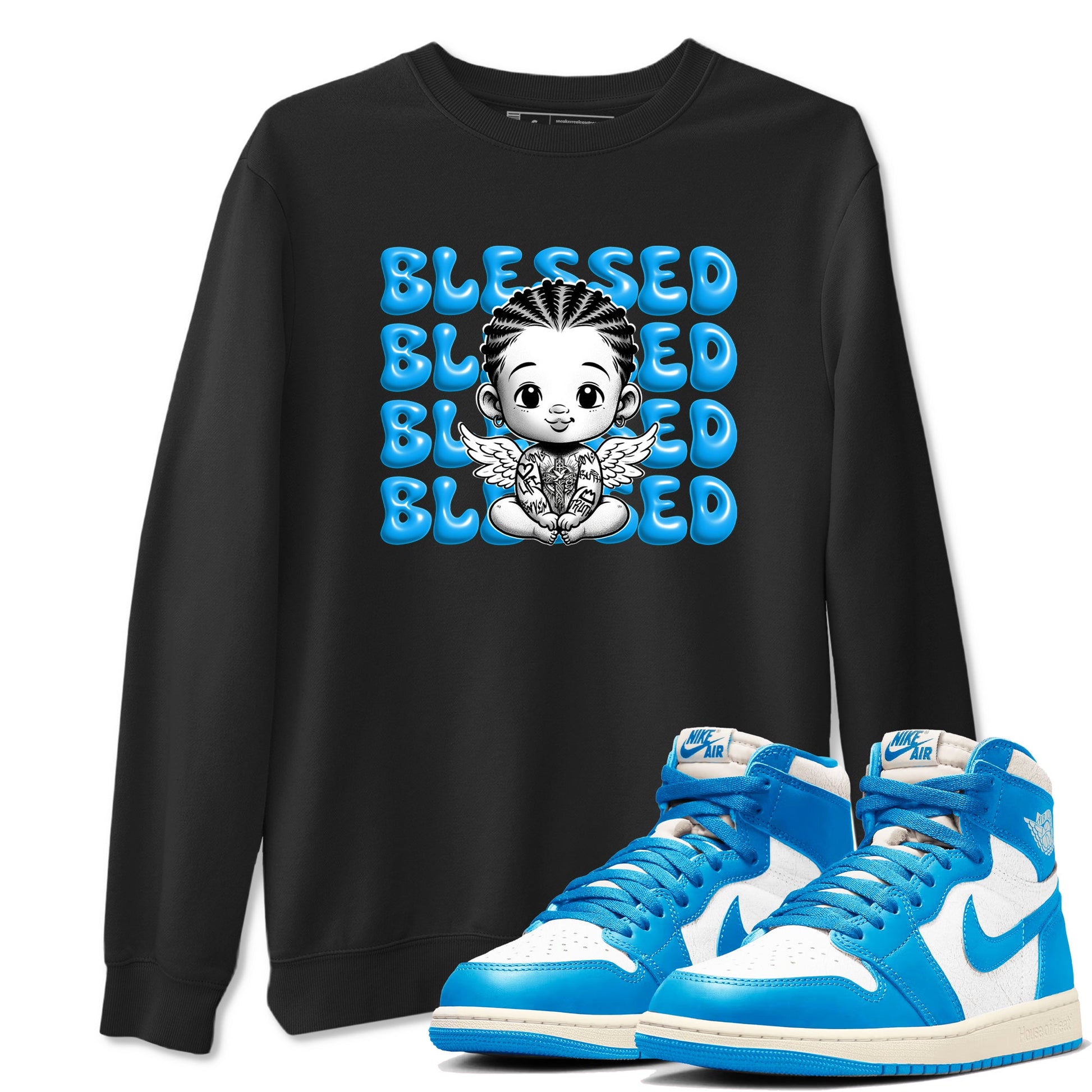1s High OG UNC Reimagined shirts to match jordans Blessed Baby graphic tees Air Jordan 1 UNC Reimagined match shoes to clothes SNRT Sneaker Tees unisex cotton Black 1 shirts