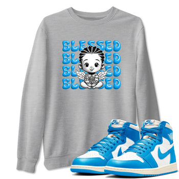 1s High OG UNC Reimagined shirts to match jordans Blessed Baby graphic tees Air Jordan 1 UNC Reimagined match shoes to clothes SNRT Sneaker Tees unisex cotton Heather Grey 1 shirts