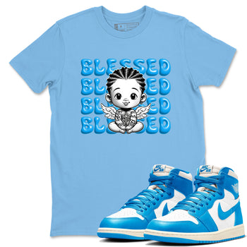 1s High OG UNC Reimagined shirts to match jordans Blessed Baby graphic tees Air Jordan 1 UNC Reimagined match shoes to clothes SNRT Sneaker Tees unisex cotton Carolina Blue 1 shirts