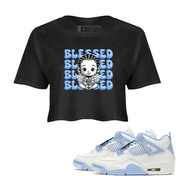 4s Forget Me Not shirts to match jordans Blessed Baby graphic tees Air Jordan 4 Forget Me Not match shoes to clothes SNRT Sneaker Tees unisex cotton Black 1 crop tee