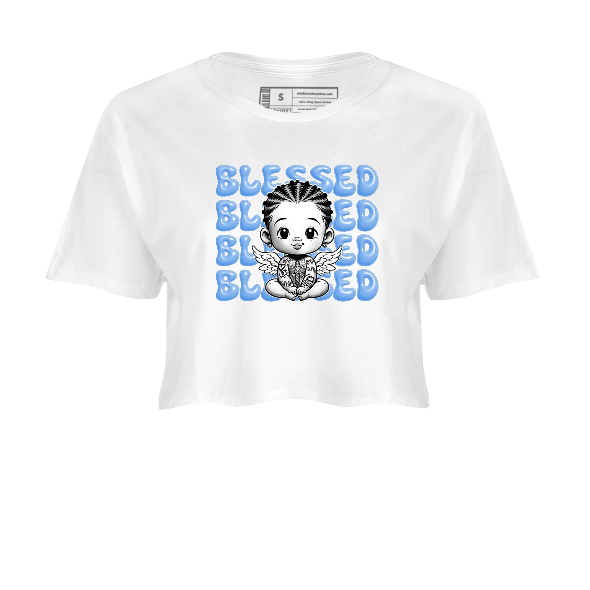 4s Forget Me Not shirts to match jordans Blessed Baby graphic tees Air Jordan 4 Forget Me Not match shoes to clothes SNRT Sneaker Tees unisex cotton White 2 crop tee