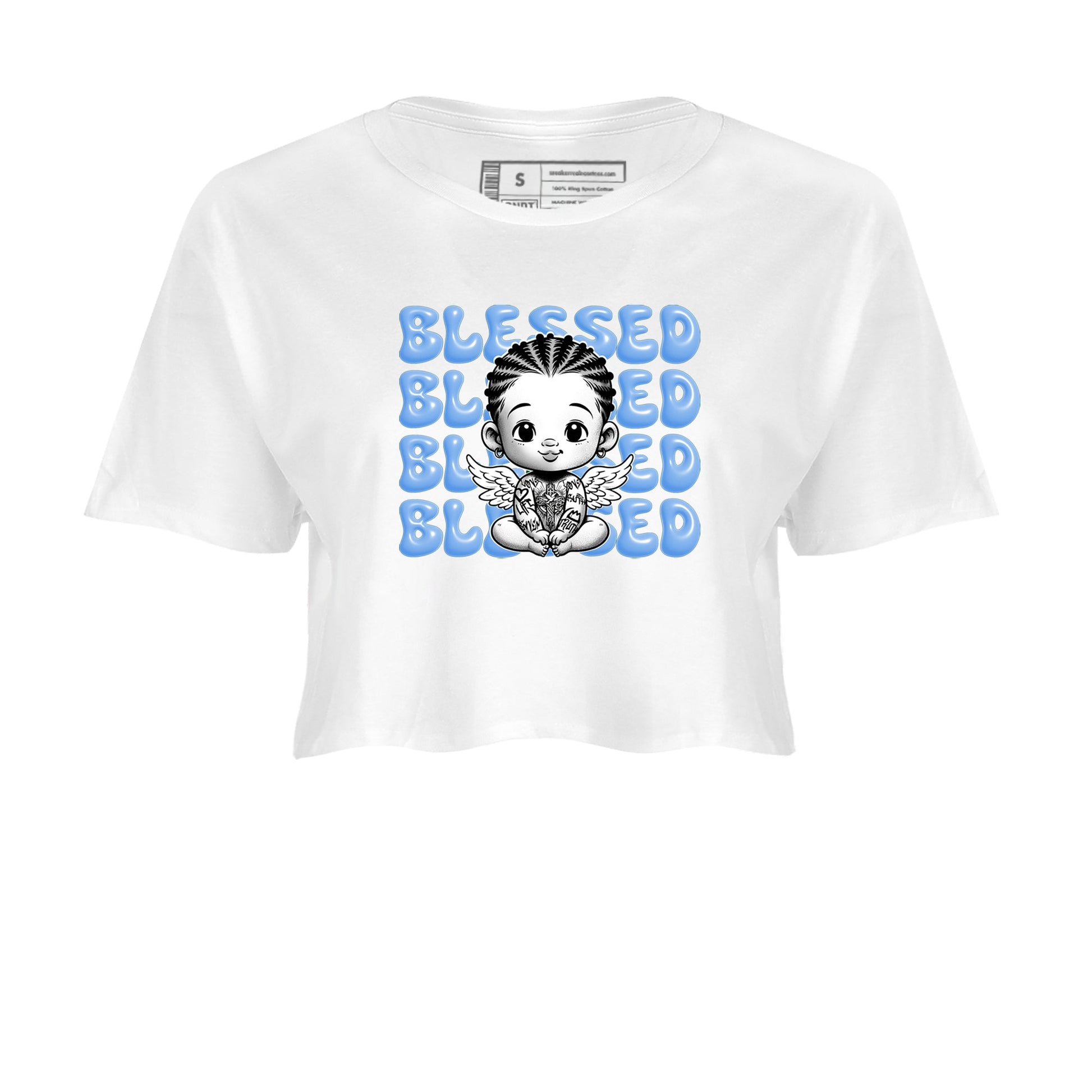 4s Forget Me Not shirts to match jordans Blessed Baby graphic tees Air Jordan 4 Forget Me Not match shoes to clothes SNRT Sneaker Tees unisex cotton White 2 crop tee