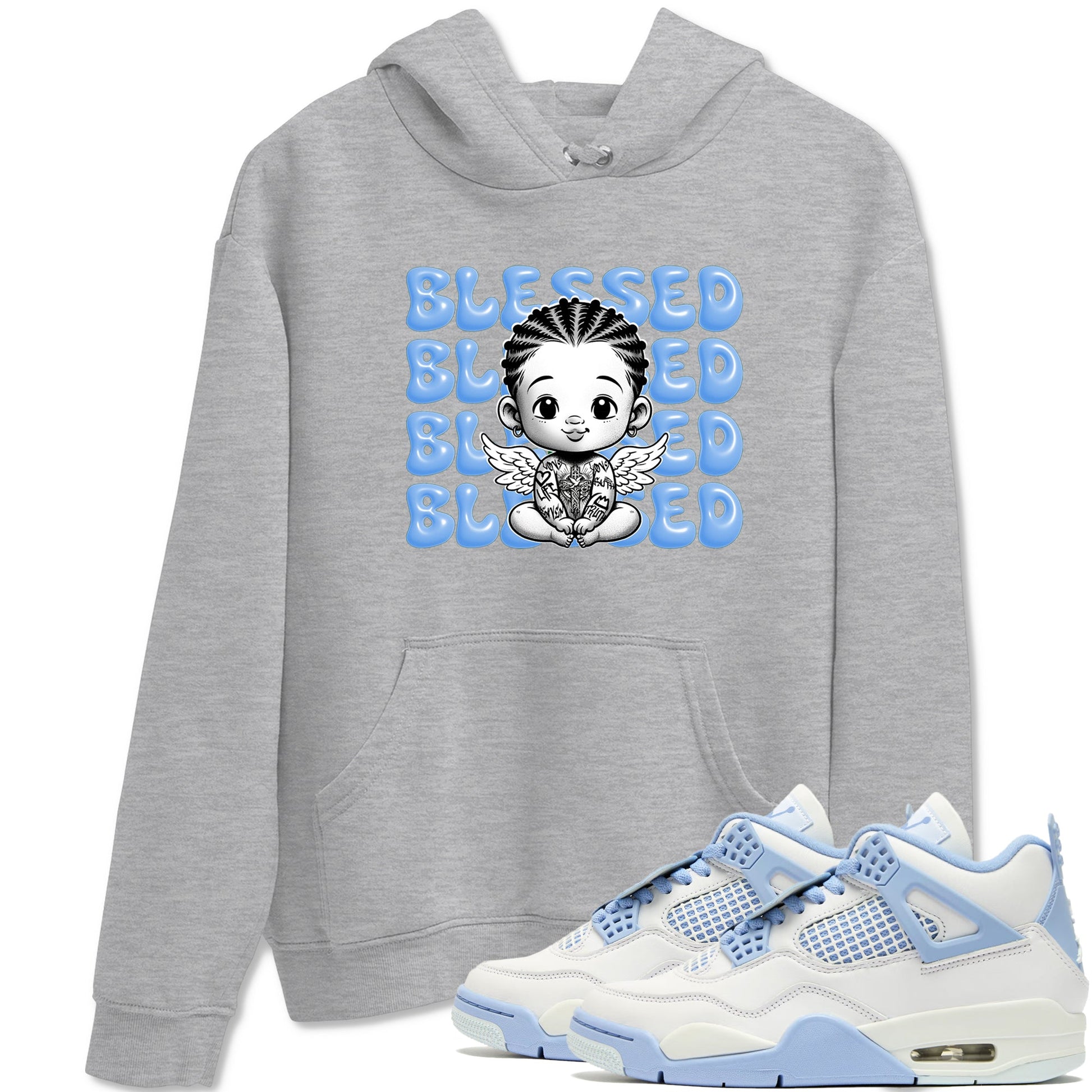 4s Forget Me Not shirts to match jordans Blessed Baby graphic tees Air Jordan 4 Forget Me Not match shoes to clothes SNRT Sneaker Tees unisex cotton Heather Grey 1 shirts
