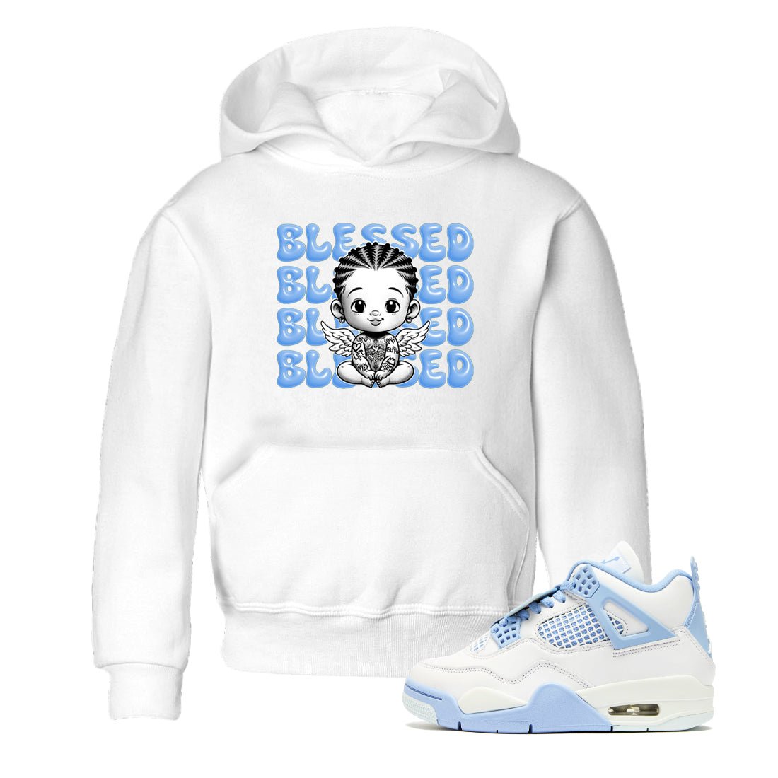 4s Forget Me Not shirts to match jordans Blessed Baby graphic tees Air Jordan 4 Forget Me Not match shoes to clothes SNRT Sneaker Tees Youth Baby White 1 tee