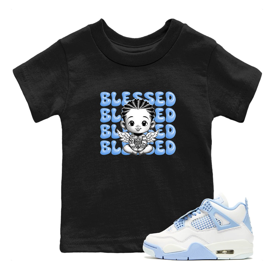 4s Forget Me Not shirts to match jordans Blessed Baby graphic tees Air Jordan 4 Forget Me Not match shoes to clothes SNRT Sneaker Tees Youth Baby Black 1 tee
