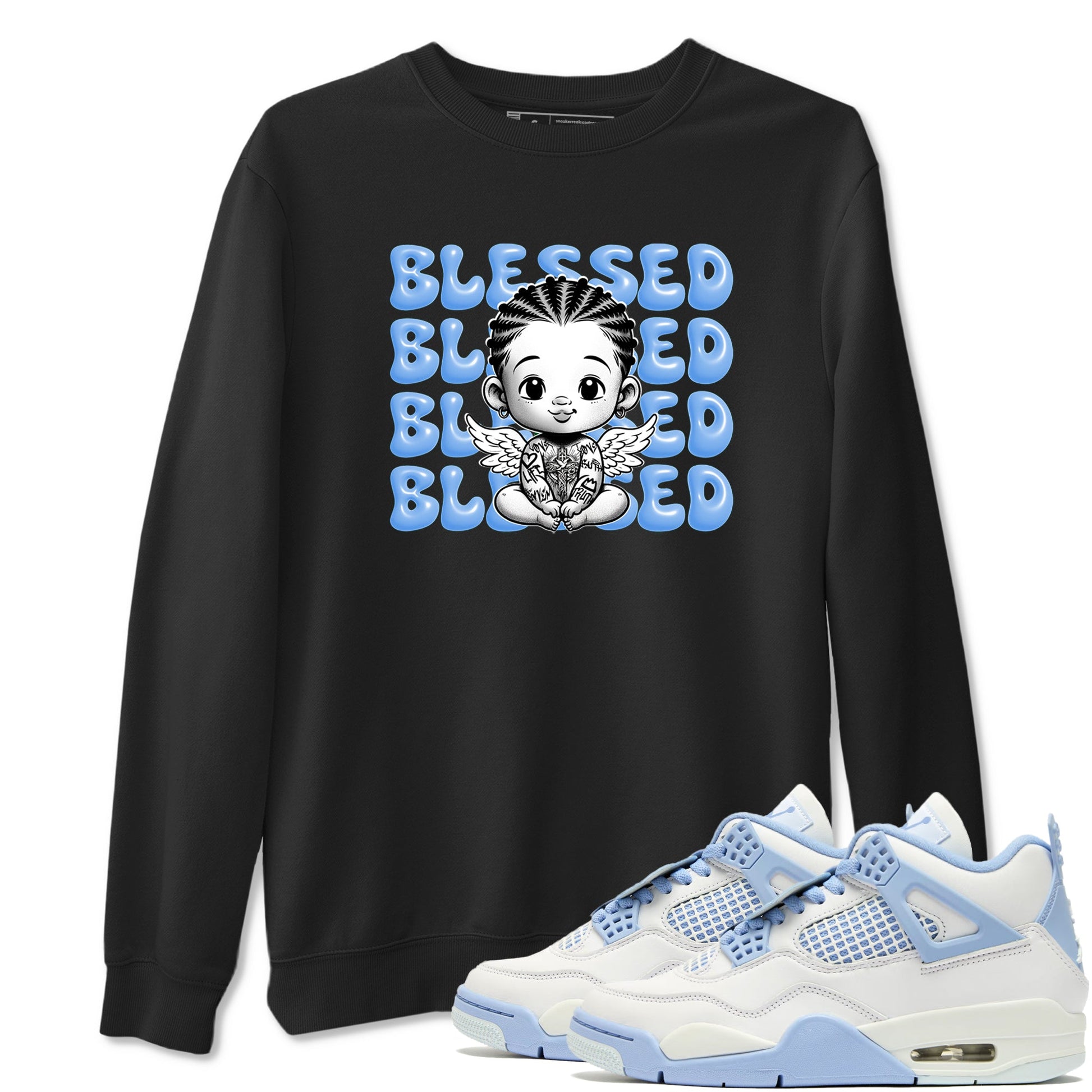 4s Forget Me Not shirts to match jordans Blessed Baby graphic tees Air Jordan 4 Forget Me Not match shoes to clothes SNRT Sneaker Tees unisex cotton Black 1 shirts