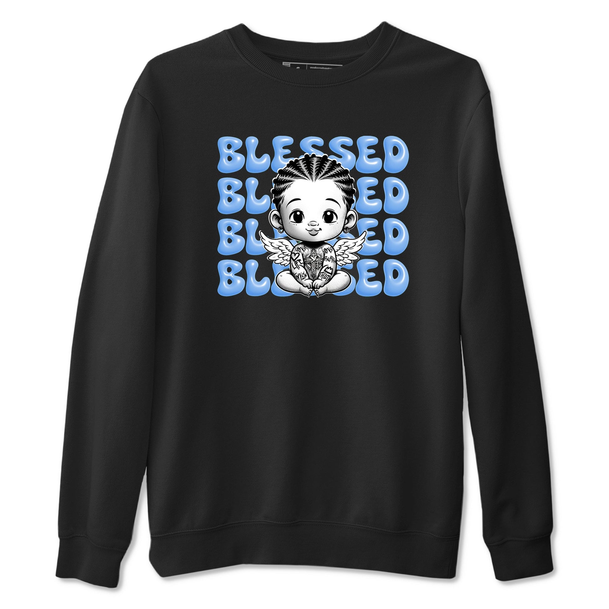 4s Forget Me Not shirts to match jordans Blessed Baby graphic tees Air Jordan 4 Forget Me Not match shoes to clothes SNRT Sneaker Tees unisex cotton Black 2 shirts
