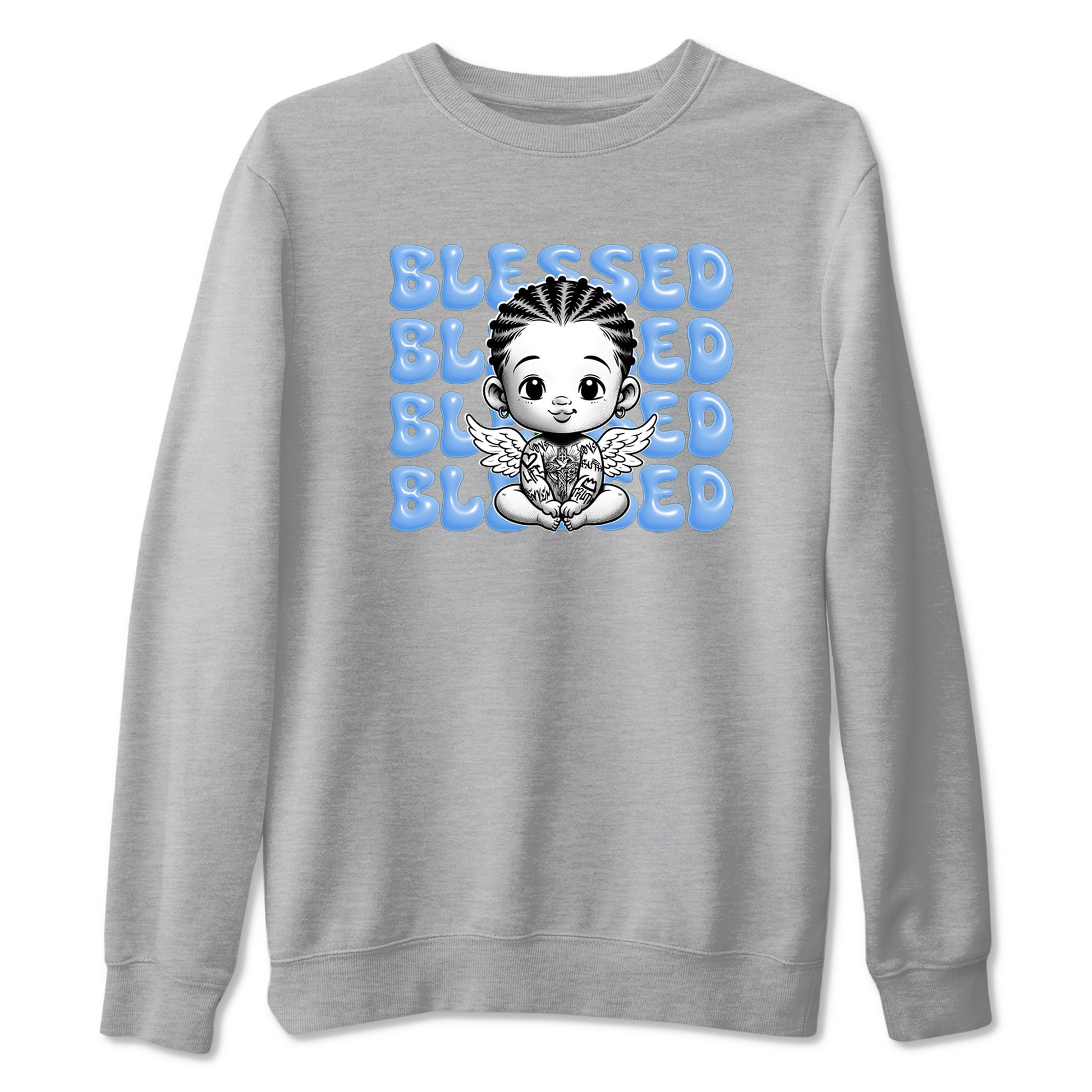 4s Forget Me Not shirts to match jordans Blessed Baby graphic tees Air Jordan 4 Forget Me Not match shoes to clothes SNRT Sneaker Tees unisex cotton Heather Grey 2 shirts