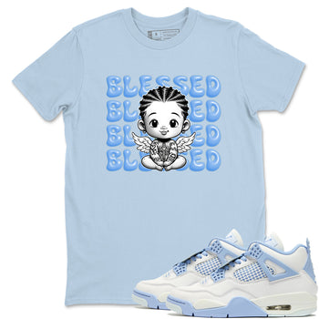 4s Forget Me Not shirts to match jordans Blessed Baby graphic tees Air Jordan 4 Forget Me Not match shoes to clothes SNRT Sneaker Tees unisex cotton Light Blue 1 shirts