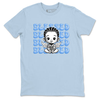 4s Forget Me Not shirts to match jordans Blessed Baby graphic tees Air Jordan 4 Forget Me Not match shoes to clothes SNRT Sneaker Tees unisex cotton Light Blue 2 shirts