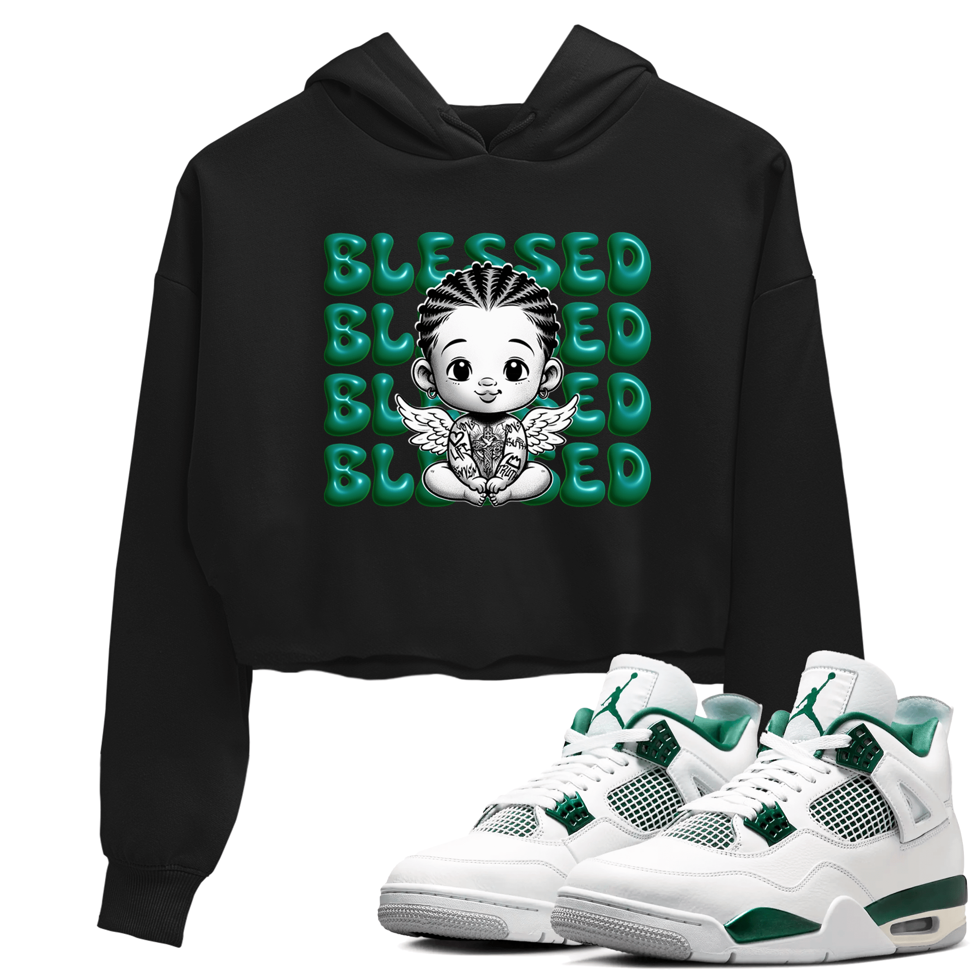 Air Jordan 4 Retro Oxidized Green shirts to match jordans Blessed Baby sneaker match tees Air Jordan 4 Oxidized Green SNRT Sneaker Tees streetwear brand Black 1 crop tee