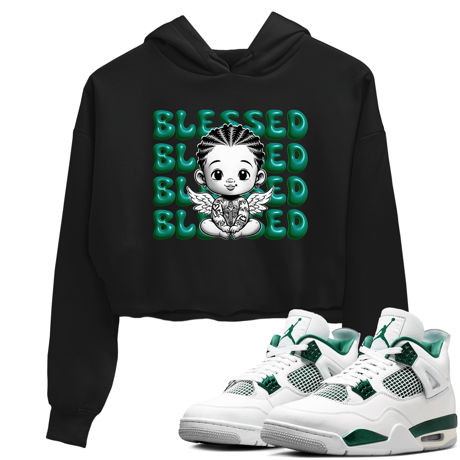 Air Jordan 4 Retro Oxidized Green shirts to match jordans Blessed Baby sneaker match tees Air Jordan 4 Oxidized Green SNRT Sneaker Tees streetwear brand Black 1 crop tee