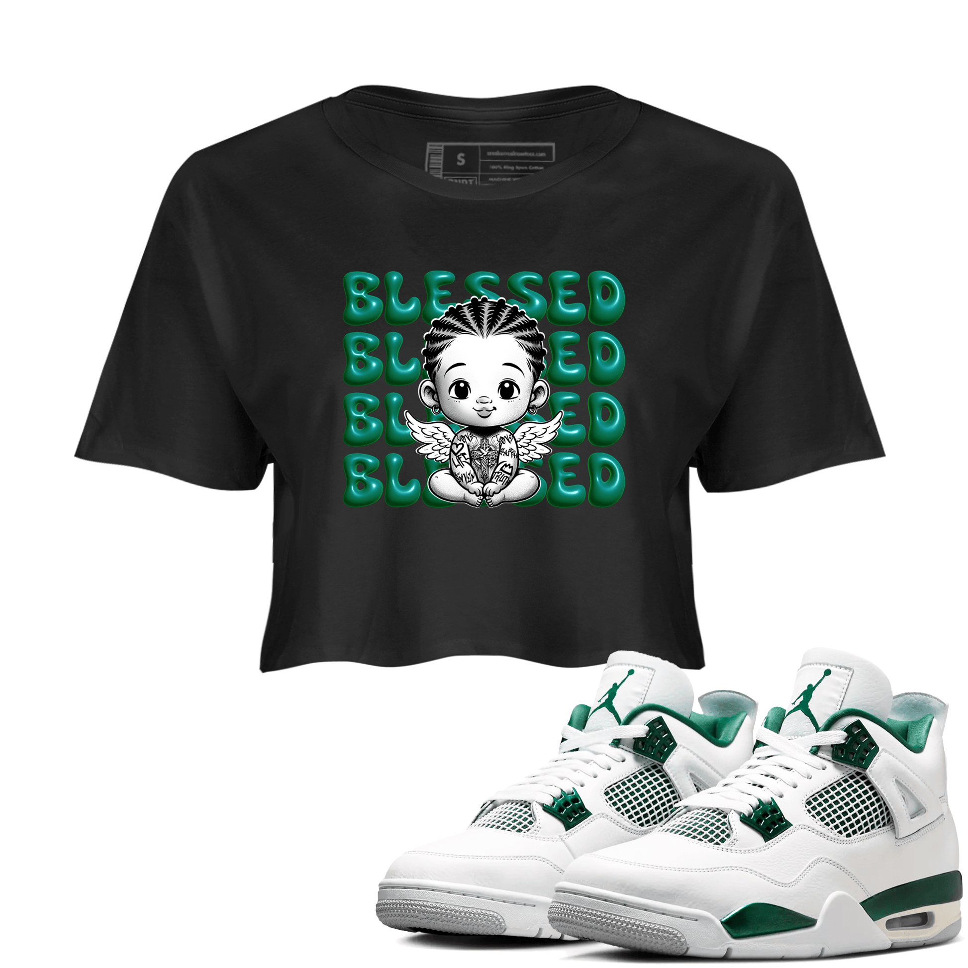 Air Jordan 4 Retro Oxidized Green shirts to match jordans Blessed Baby sneaker match tees Air Jordan 4 Oxidized Green SNRT Sneaker Tees streetwear brand Black 1 crop tee
