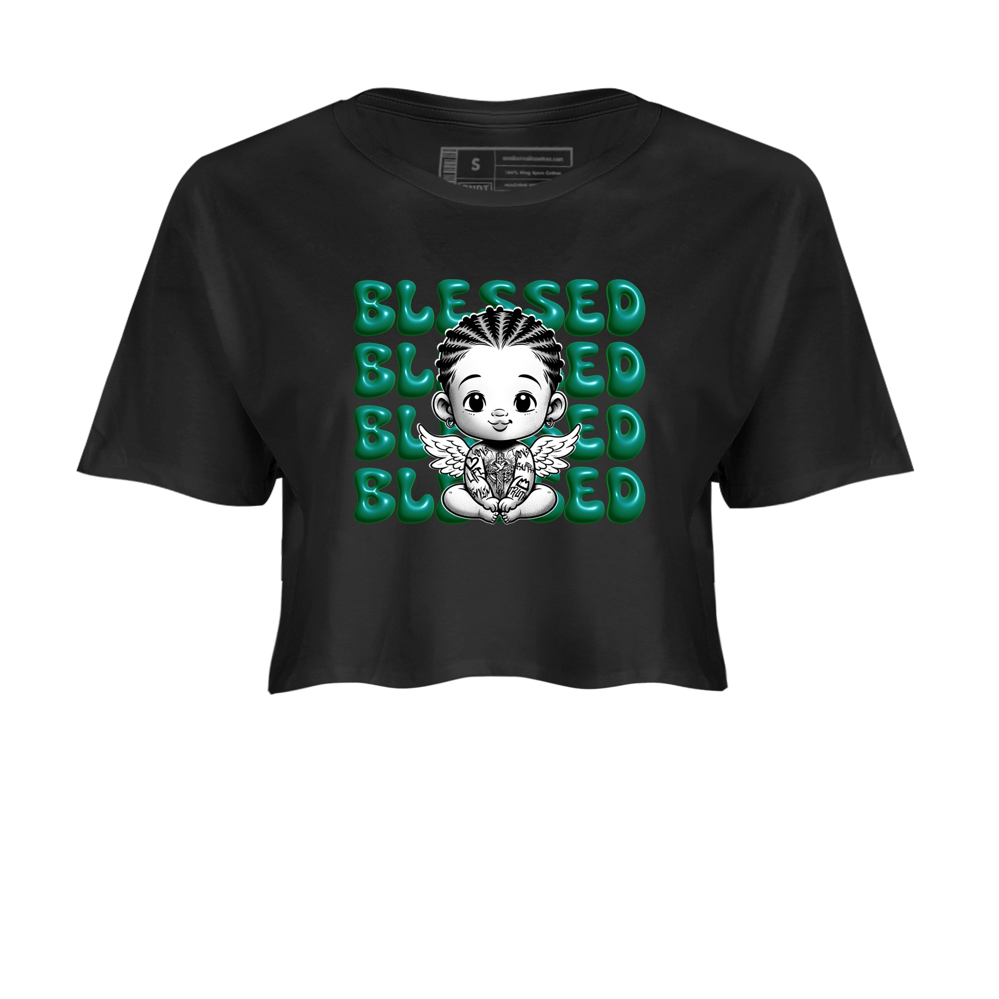 Air Jordan 4 Retro Oxidized Green shirts to match jordans Blessed Baby sneaker match tees Air Jordan 4 Oxidized Green SNRT Sneaker Tees streetwear brand Black 2 crop tee