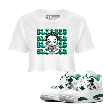 Air Jordan 4 Retro Oxidized Green shirts to match jordans Blessed Baby sneaker match tees Air Jordan 4 Oxidized Green SNRT Sneaker Tees streetwear brand White 1 crop tee