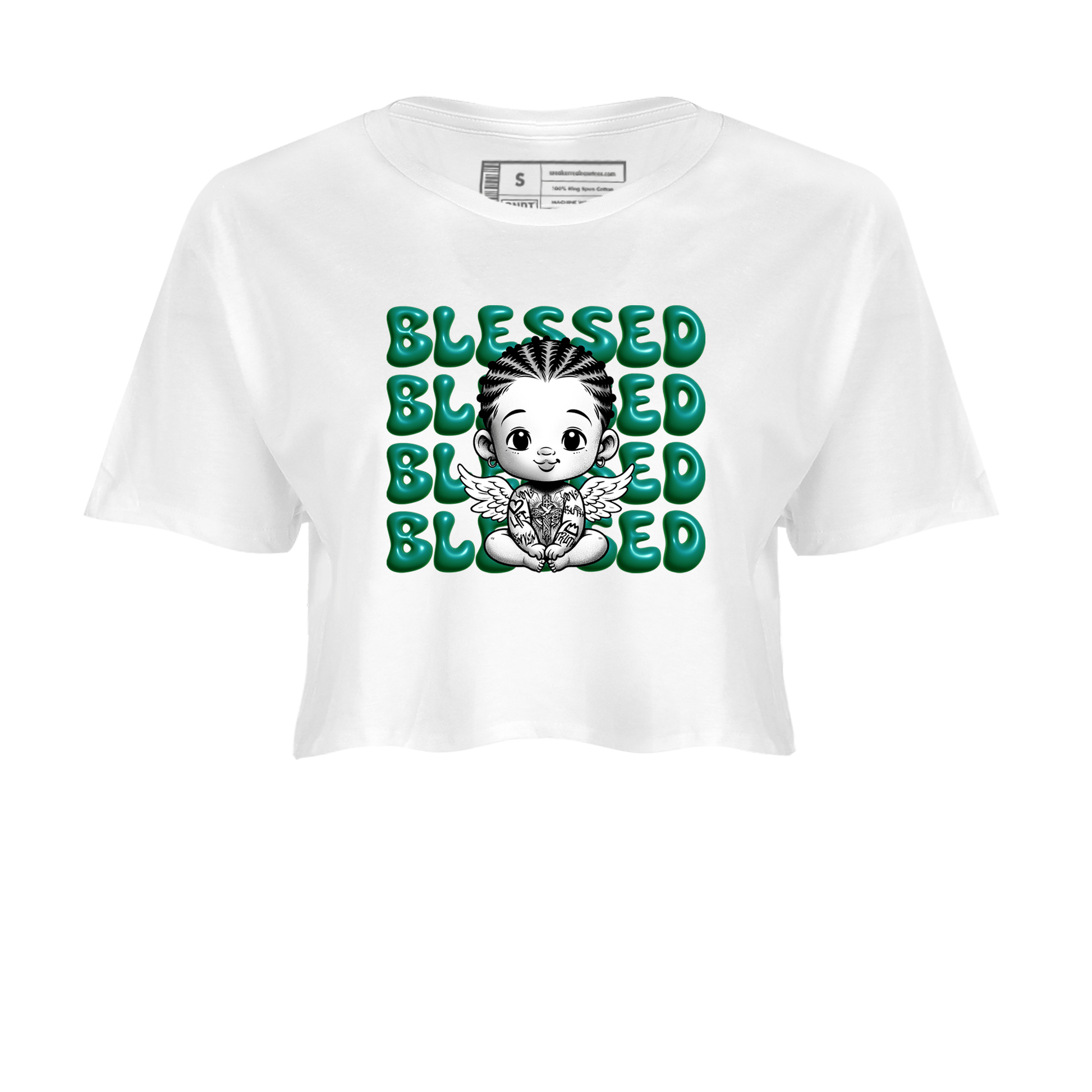 Air Jordan 4 Retro Oxidized Green shirts to match jordans Blessed Baby sneaker match tees Air Jordan 4 Oxidized Green SNRT Sneaker Tees streetwear brand White 2 crop tee