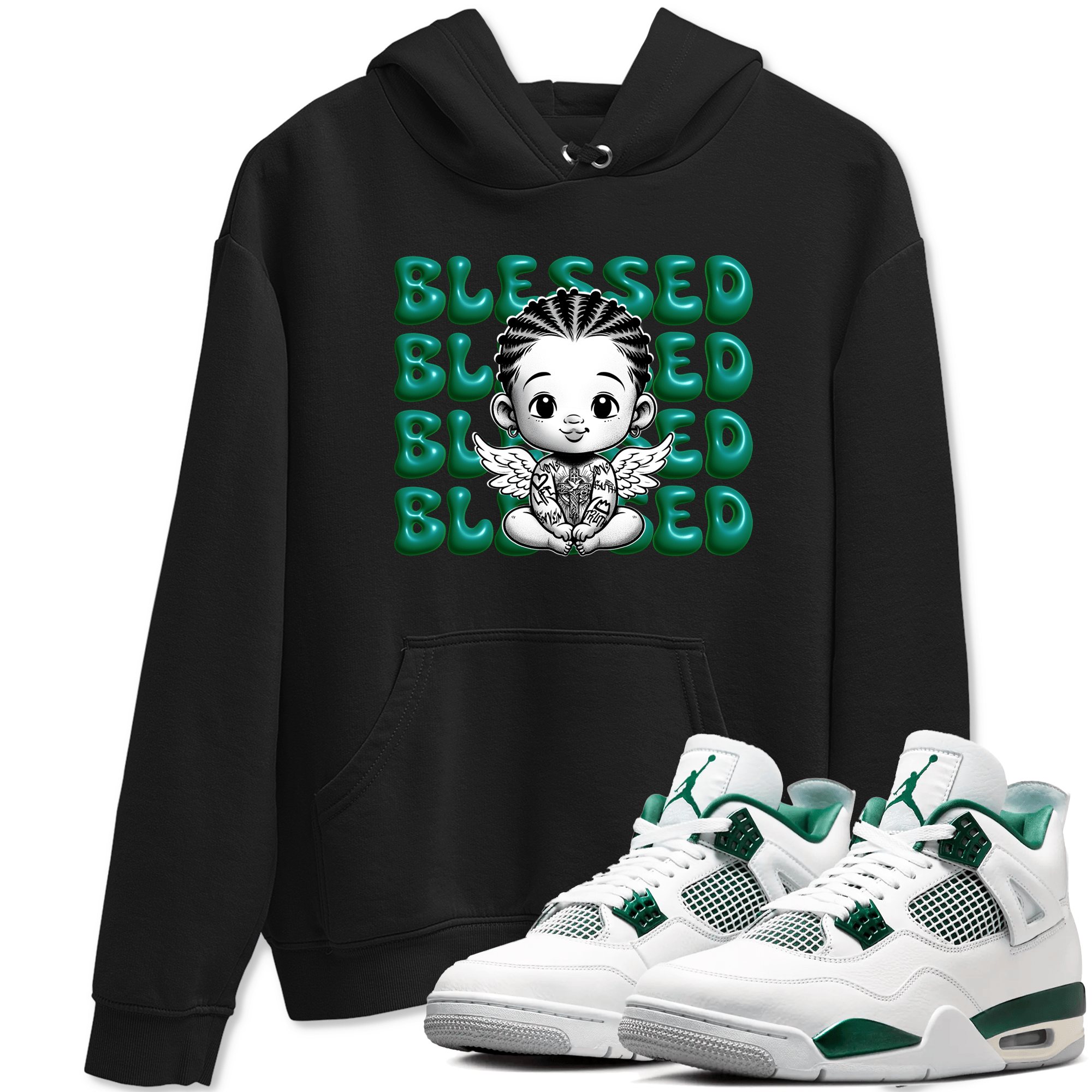 Air Jordan 4 Retro Oxidized Green shirts to match jordans Blessed Baby sneaker match tees Air Jordan 4 Oxidized Green SNRT Sneaker Tees streetwear brand Black 1 unisex cotton tee