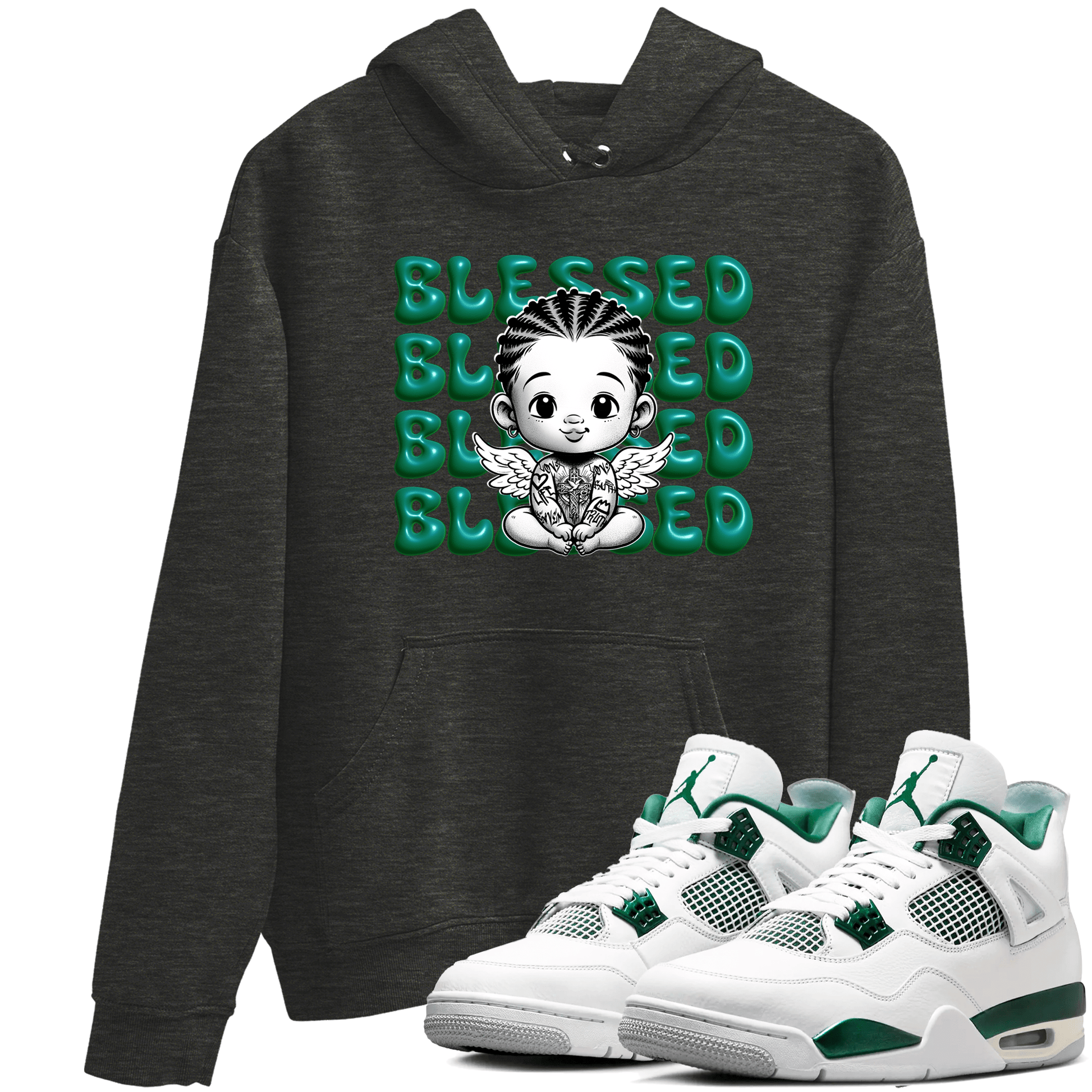 Air Jordan 4 Retro Oxidized Green shirts to match jordans Blessed Baby sneaker match tees Air Jordan 4 Oxidized Green SNRT Sneaker Tees streetwear brand Charcoal Heather 1 unisex cotton tee