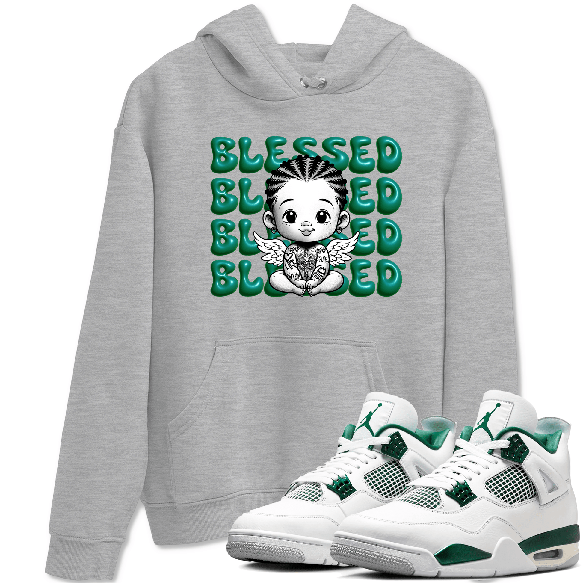 Air Jordan 4 Retro Oxidized Green shirts to match jordans Blessed Baby sneaker match tees Air Jordan 4 Oxidized Green SNRT Sneaker Tees streetwear brand Heather Grey 1 unisex cotton tee