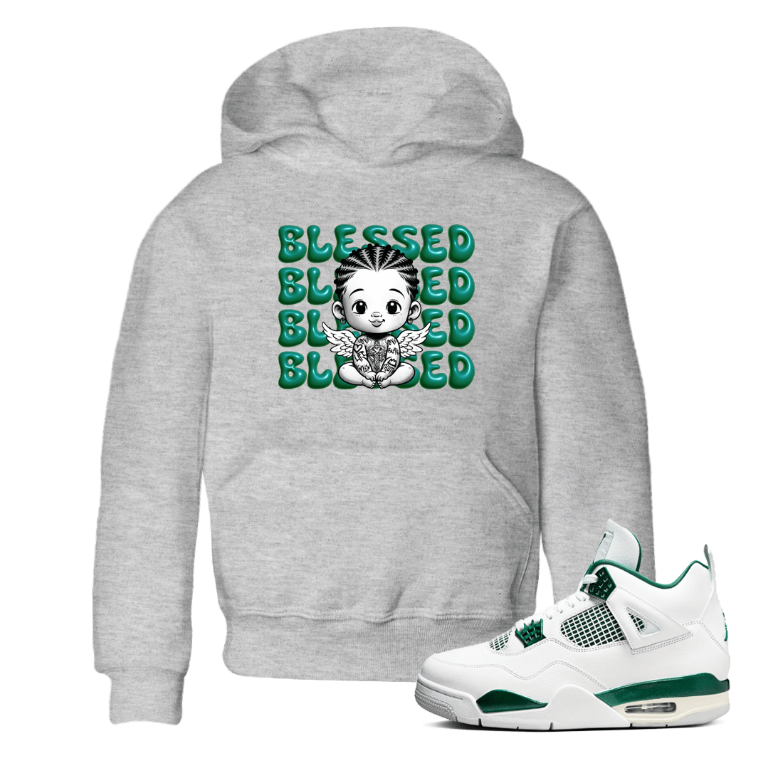 Air Jordan 4 Retro Oxidized Green shirts to match jordans Blessed Baby sneaker match tees Air Jordan 4 Oxidized Green SNRT Sneaker Tees streetwear brand Baby and Youth Heather Grey 1 cotton tee