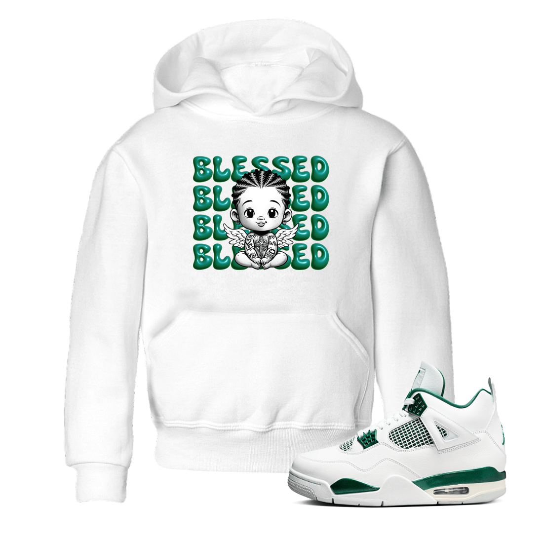 Air Jordan 4 Retro Oxidized Green shirts to match jordans Blessed Baby sneaker match tees Air Jordan 4 Oxidized Green SNRT Sneaker Tees streetwear brand Baby and Youth White 1 cotton tee
