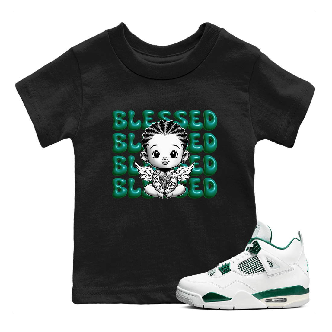 Air Jordan 4 Retro Oxidized Green shirts to match jordans Blessed Baby sneaker match tees Air Jordan 4 Oxidized Green SNRT Sneaker Tees streetwear brand Baby and Youth Black 1 cotton tee