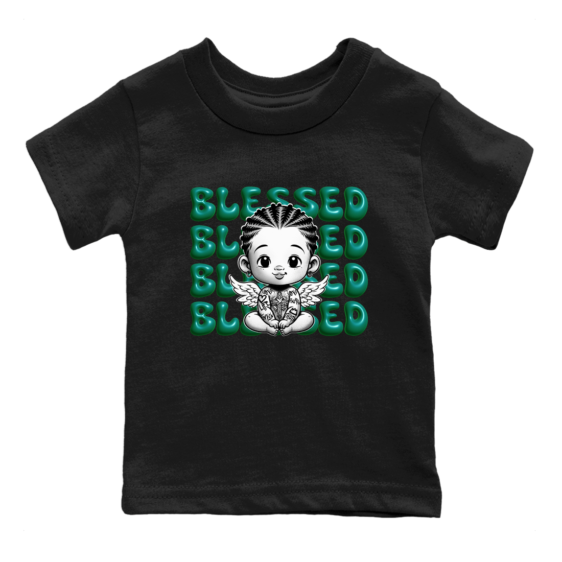 Air Jordan 4 Retro Oxidized Green shirts to match jordans Blessed Baby sneaker match tees Air Jordan 4 Oxidized Green SNRT Sneaker Tees streetwear brand Baby and Youth Black 2 cotton tee