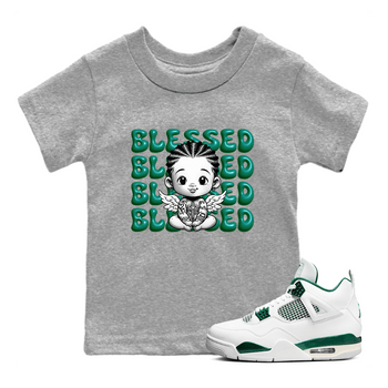 Air Jordan 4 Retro Oxidized Green shirts to match jordans Blessed Baby sneaker match tees Air Jordan 4 Oxidized Green SNRT Sneaker Tees streetwear brand Baby and Youth Heather Grey 1 cotton tee