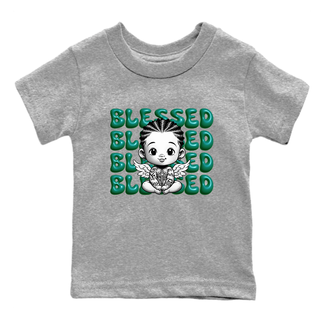Air Jordan 4 Retro Oxidized Green shirts to match jordans Blessed Baby sneaker match tees Air Jordan 4 Oxidized Green SNRT Sneaker Tees streetwear brand Baby and Youth Heather Grey 2 cotton tee