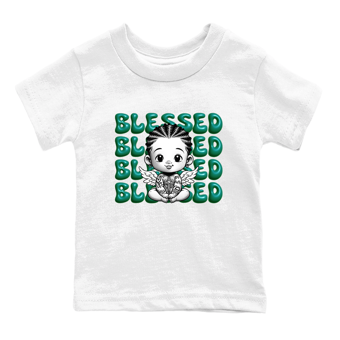 Air Jordan 4 Retro Oxidized Green shirts to match jordans Blessed Baby sneaker match tees Air Jordan 4 Oxidized Green SNRT Sneaker Tees streetwear brand Baby and Youth White 2 cotton tee