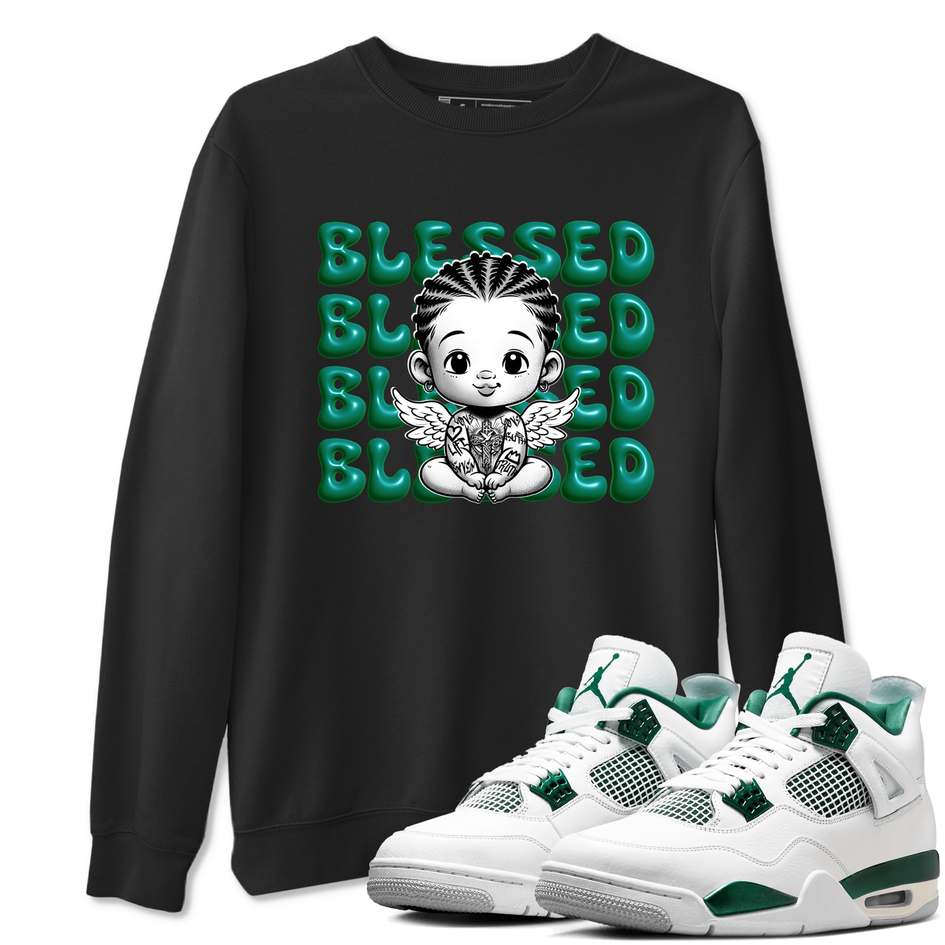 Air Jordan 4 Retro Oxidized Green shirts to match jordans Blessed Baby sneaker match tees Air Jordan 4 Oxidized Green SNRT Sneaker Tees streetwear brand Black 1 unisex cotton tee