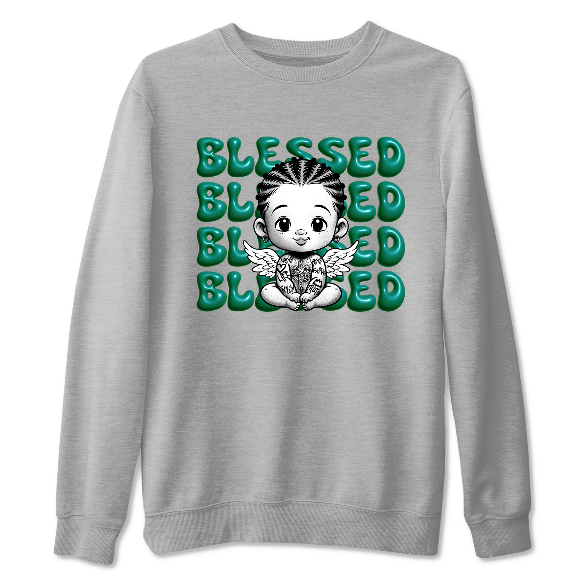 Air Jordan 4 Retro Oxidized Green shirts to match jordans Blessed Baby sneaker match tees Air Jordan 4 Oxidized Green SNRT Sneaker Tees streetwear brand Heather Grey 2 unisex cotton tee