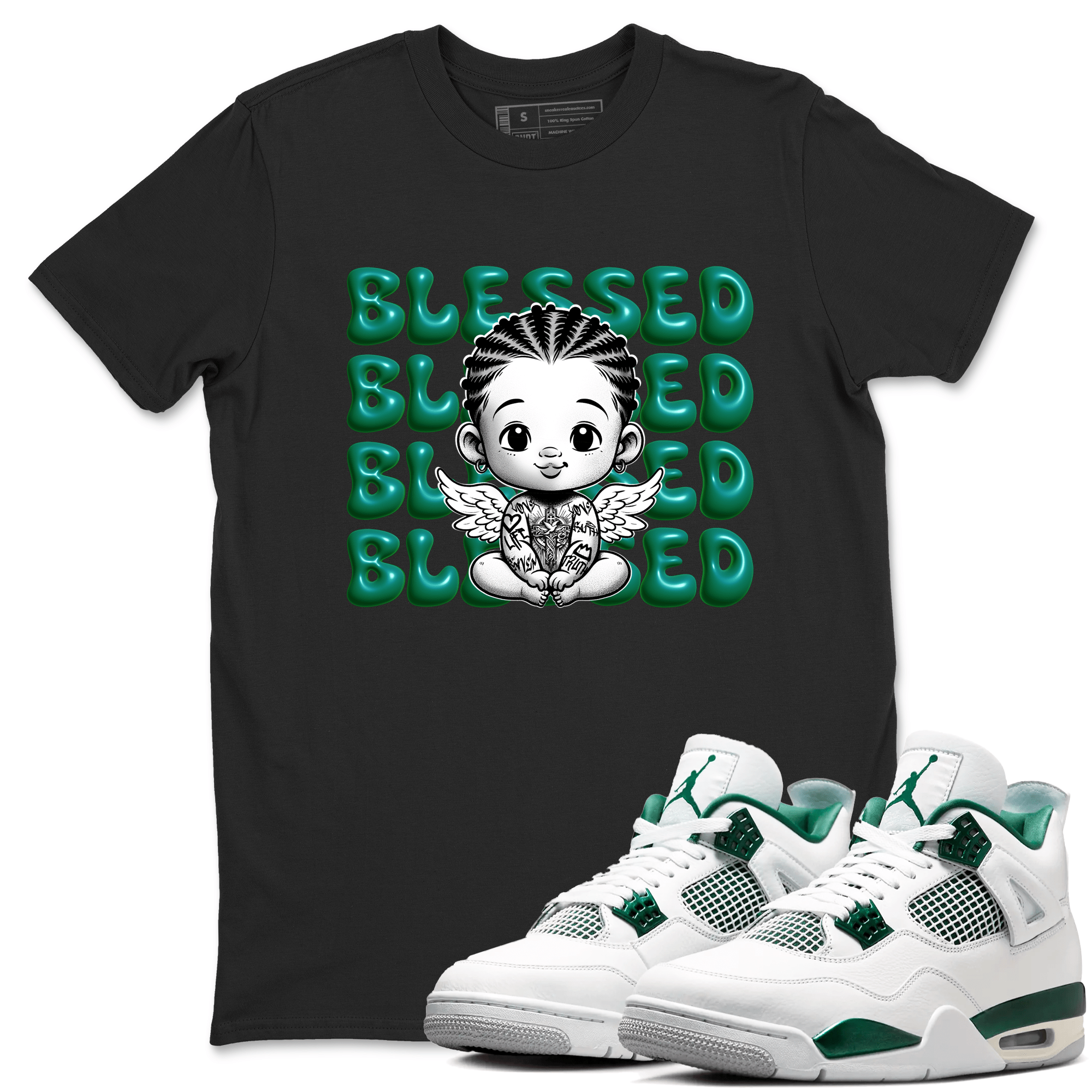 Air Jordan 4 Retro Oxidized Green shirts to match jordans Blessed Baby sneaker match tees Air Jordan 4 Oxidized Green SNRT Sneaker Tees streetwear brand Black 1 unisex cotton tee