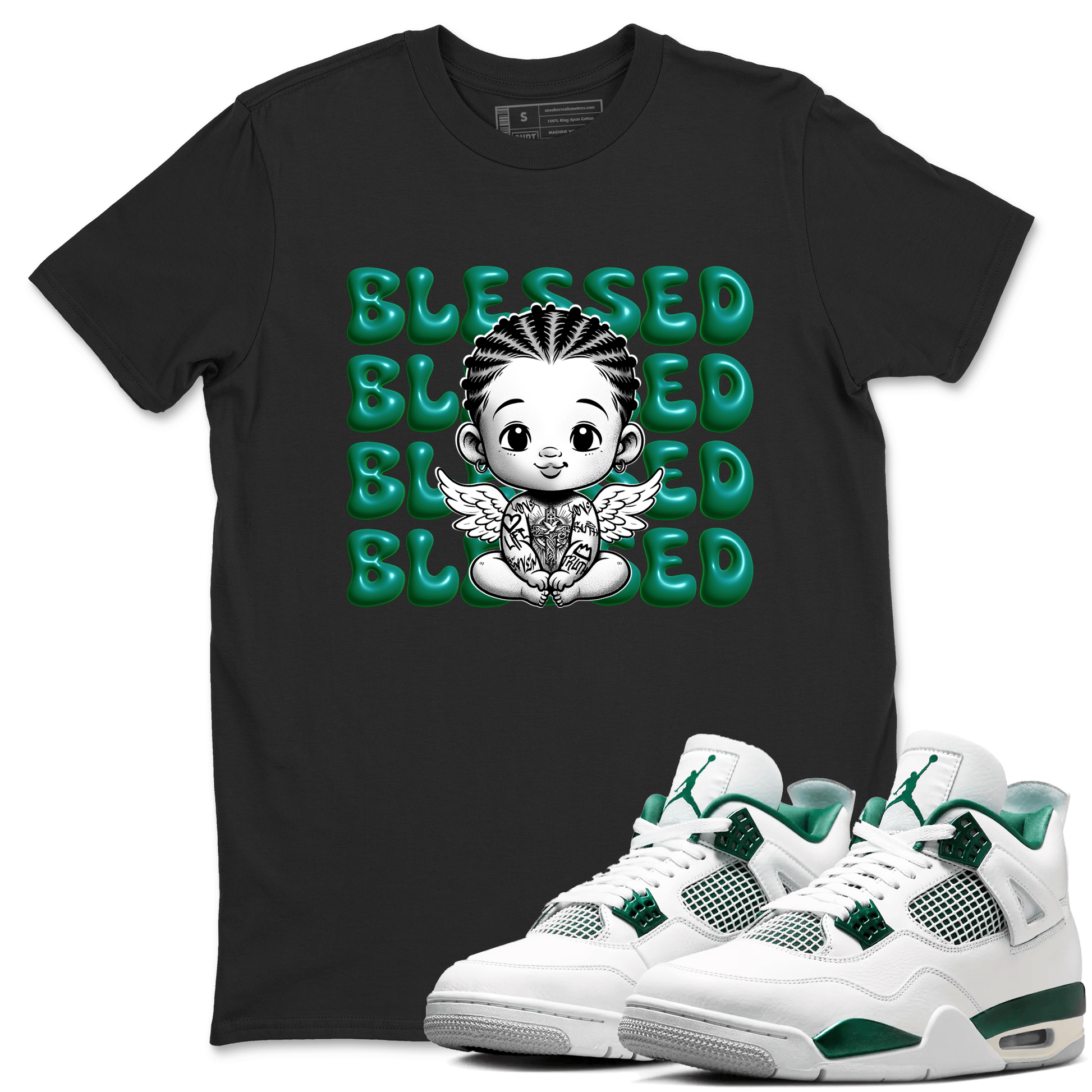 Air Jordan 4 Retro Oxidized Green shirts to match jordans Blessed Baby sneaker match tees Air Jordan 4 Oxidized Green SNRT Sneaker Tees streetwear brand Black 1 unisex cotton tee