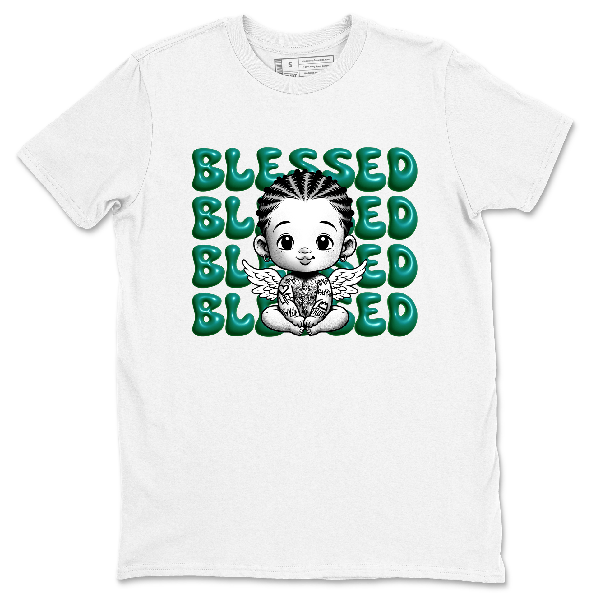 Air Jordan 4 Retro Oxidized Green shirts to match jordans Blessed Baby sneaker match tees Air Jordan 4 Oxidized Green SNRT Sneaker Tees streetwear brand White 2 unisex cotton tee