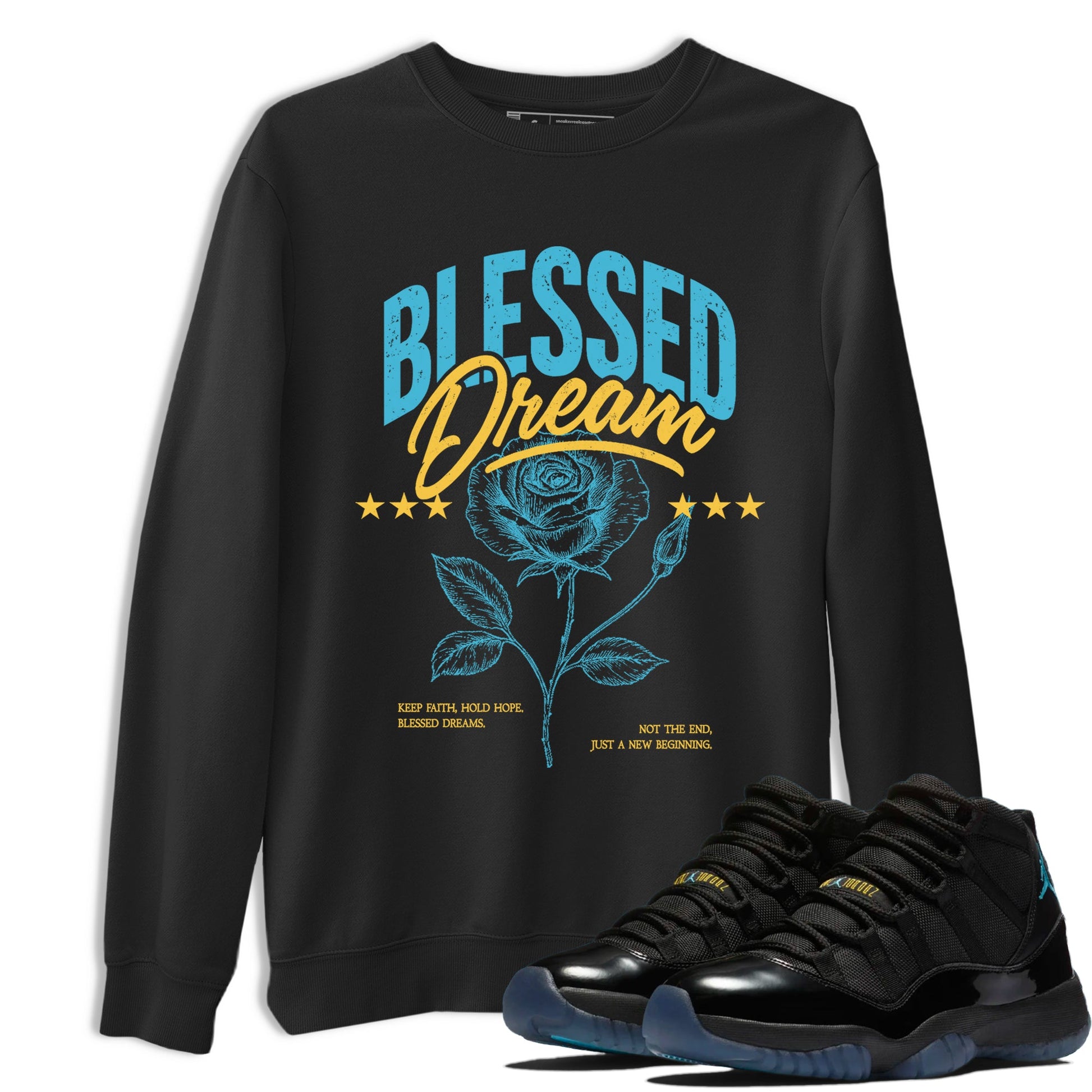 Sneaker Threads – Sneaker Tees To Match Air Jordan 11 Retro Gamma – Blessed Dream Graphic Tee Black 1. Perfect for Jordan releases 2025 colorways.