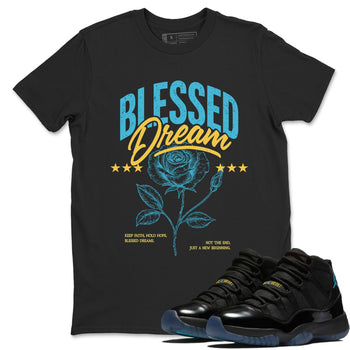 Sneaker Threads – Sneaker Tees To Match Air Jordan 11 Retro Gamma – Blessed Dream Graphic Tee Black 1. Perfect for Jordan releases 2025 colorways.