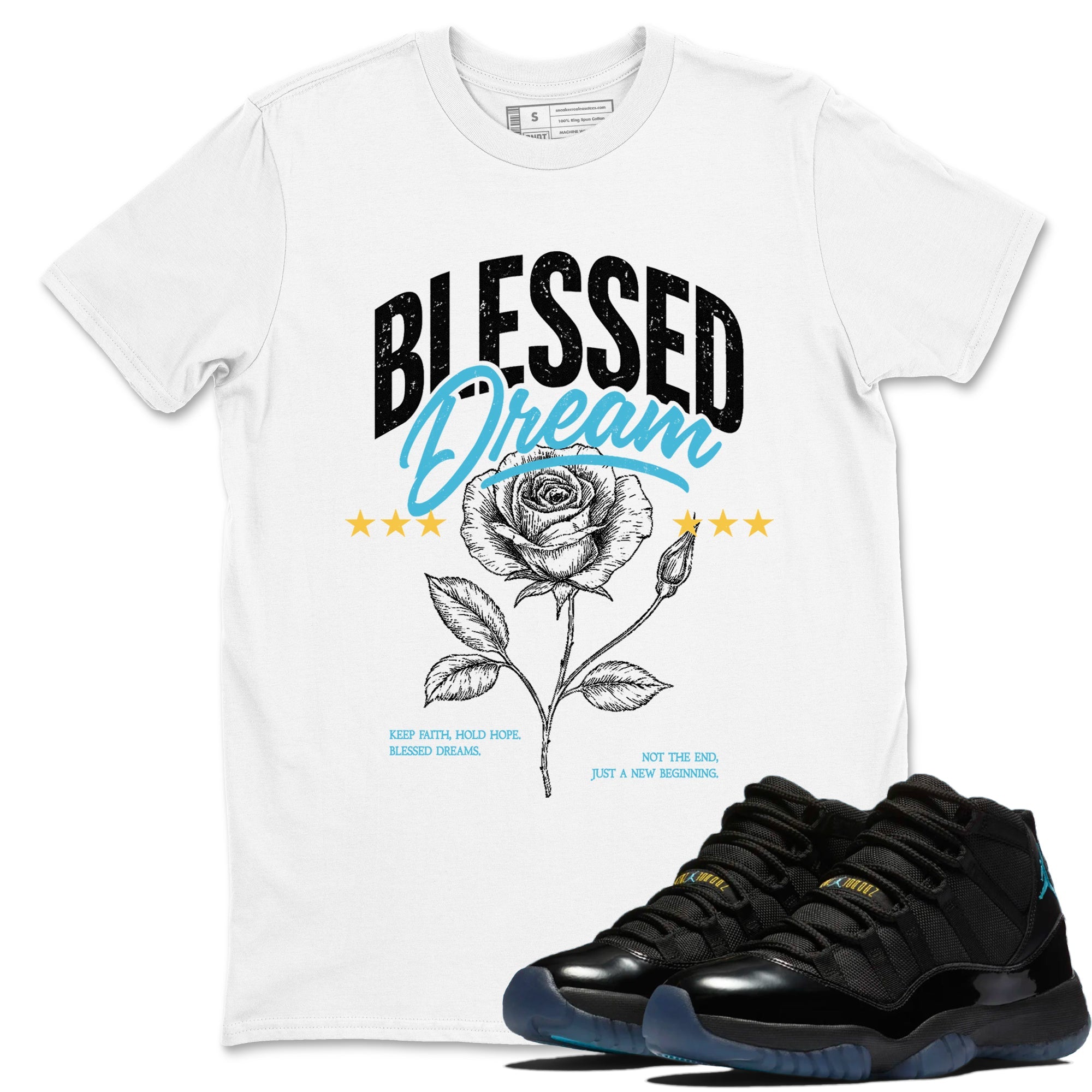 Sneaker Threads – Sneaker Tees To Match Air Jordan 11 Retro Gamma – Blessed Dream Graphic Tee White 1. Perfect for Jordan releases 2025 colorways.