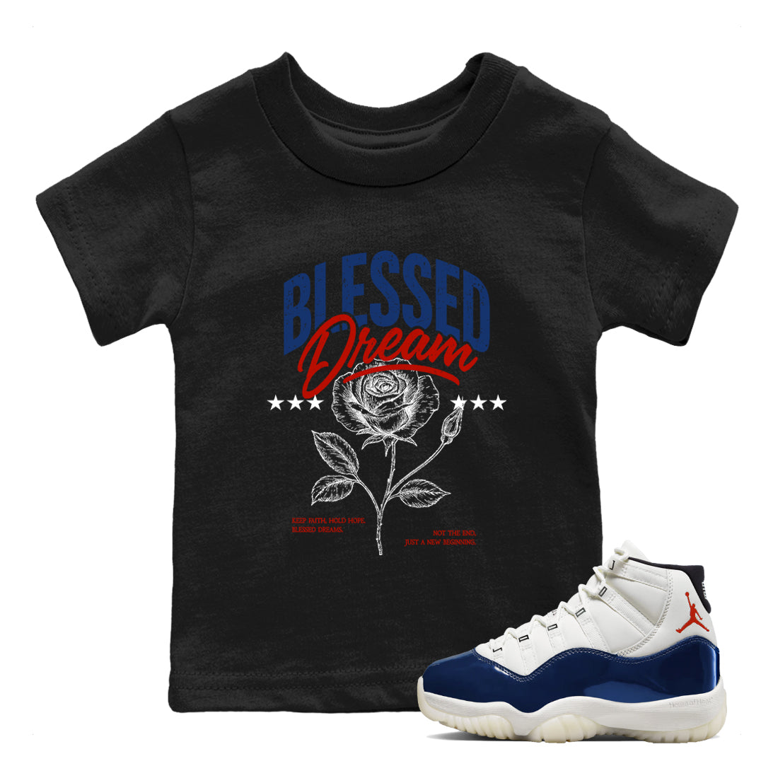 Sneaker match tees – Sneaker Threads To Match Air Jordan 11 Rare Air Shoes – Blessed Dream Kids T-Shirt Black 1