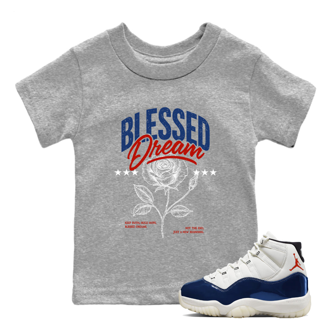 Sneaker match tees – Sneaker Threads To Match Air Jordan 11 Rare Air Shoes – Blessed Dream Kids T-Shirt Heather Grey 1