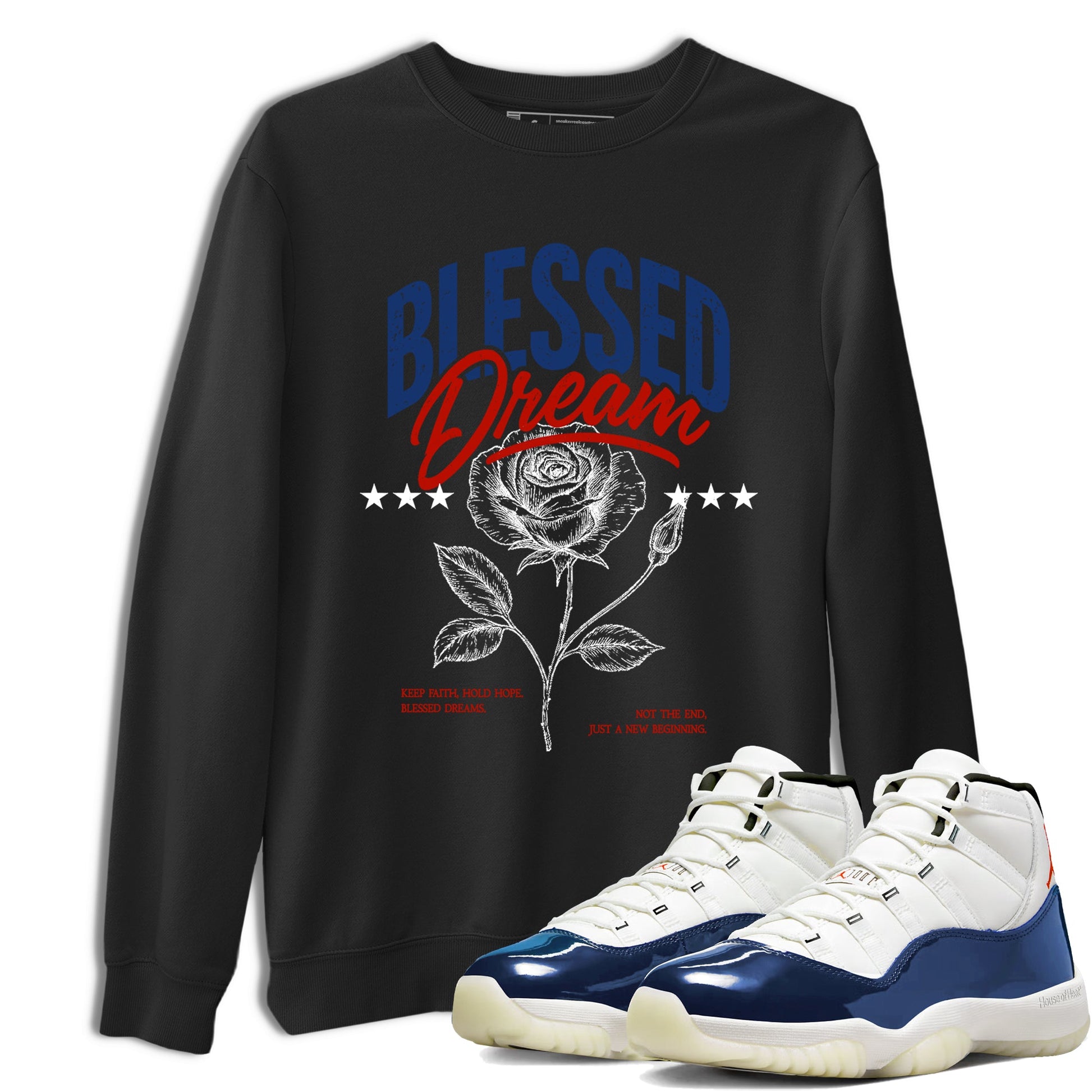 Sneaker match tees – Sneaker Threads To Match Air Jordan 11 Rare Air Shoes – Blessed Dream Tee Black 1