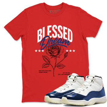 Sneaker match tees – Sneaker Threads To Match Air Jordan 11 Rare Air Shoes – Blessed Dream Tee Red 1