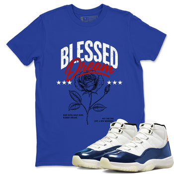 Sneaker match tees – Sneaker Threads To Match Air Jordan 11 Rare Air Shoes – Blessed Dream Tee Royal Blue 1