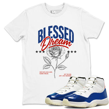 White t-shirt with 'Blessed Dream' design and matching sneakers on a white background