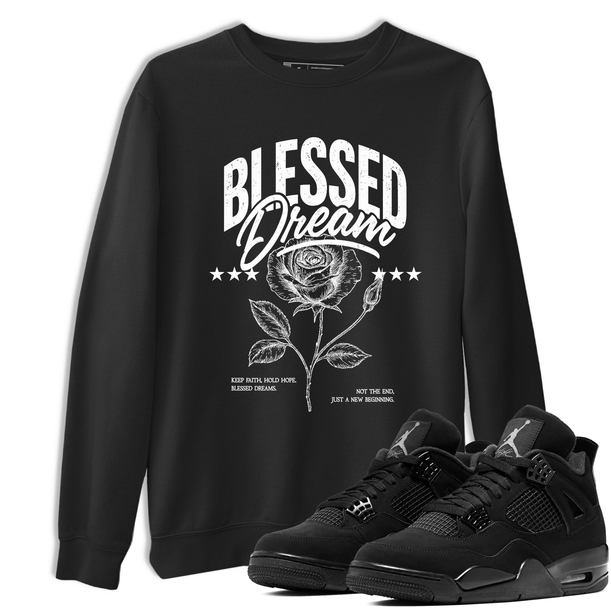 Sneaker match tees – Sneaker Tees To Match Air Jordan 4 Black Cat Shoes – Blessed Dream Tee Black 1