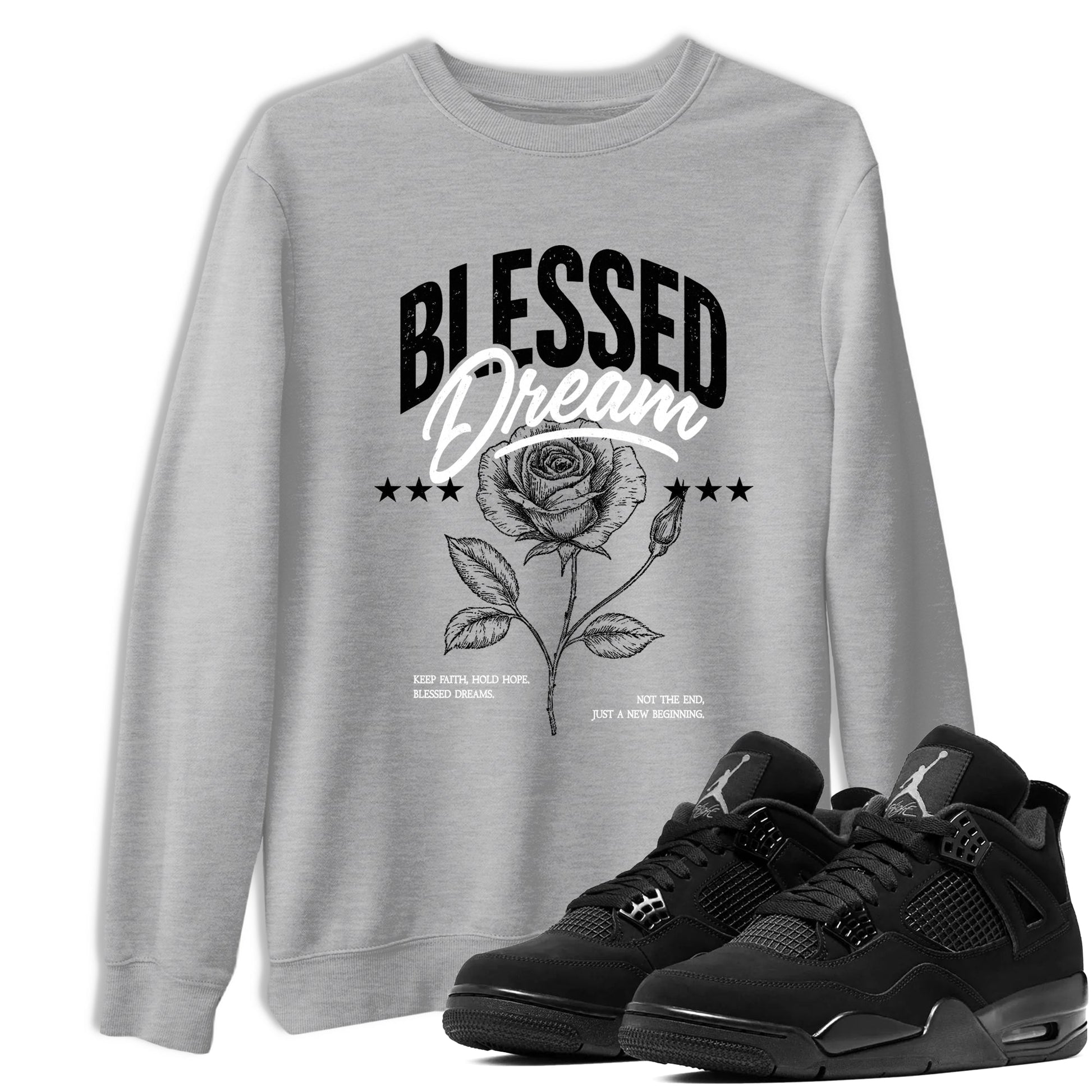 Sneaker match tees – Sneaker Tees To Match Air Jordan 4 Black Cat Shoes – Blessed Dream Tee Heather Grey 1