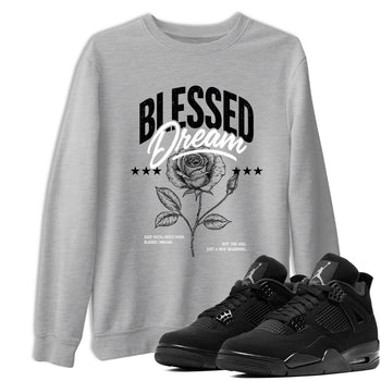 Sneaker match tees – Sneaker Tees To Match Air Jordan 4 Black Cat Shoes – Blessed Dream Tee Heather Grey 1