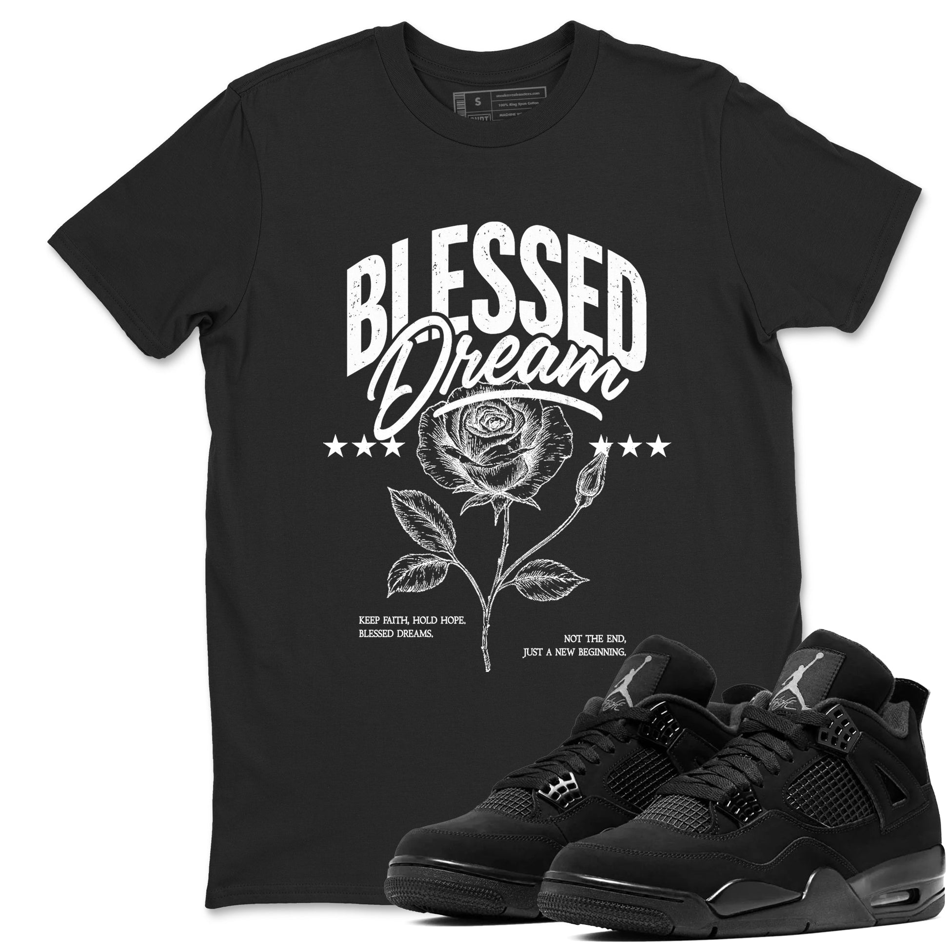 Sneaker match tees – Sneaker Tees To Match Air Jordan 4 Black Cat Shoes – Blessed Dream Tee Black 1
